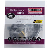 Certified Appliance Accessories 90-1082 3-Wire Eyelet 50-Amp Range Cord, 5ft (Gray)