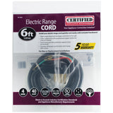 Certified Appliance Accessories 90-2064 4-Wire Eyelet 40-Amp Range Cord, 6ft (Black)