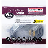 Certified Appliance Accessories 90-1064 3-Wire Eyelet 40-Amp Range Cord, 6ft (Gray)