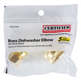 Certified Appliance Accessories BELBLF34382 Dishwasher Elbow with Nut & Compression Ferrule, 3/4" FGH (Female Garden Hose) x 3/8" MIP (Male Iron Pipe) (Gold)