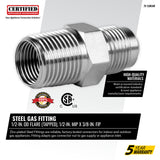 1/2-In. OD Flare (Tapped) Steel Gas Fitting, 1/2-In. MIP x 3/8-In. FIP