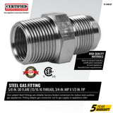 5/8-In. OD Flare (15/16-16 Thread) Steel Gas Fitting, 3/4-In. MIP x 1/2-In. FIP