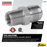 5/8-In. OD Flare (15/16-16 Thread) Steel Gas Fitting, 1/2-In. MIP x 3/8-In. FIP