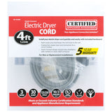 Certified Appliance Accessories 90-1010QC 3-Wire Open-End-Connector 30-Amp Dryer Cord with Quick Connect, 4ft (Gray)