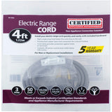 Certified Appliance Accessories 90-1070 3-Wire Open-End-Connector 50-Amp Range Cord, 4ft (Gray)