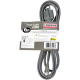 Certified Appliance Accessories 15-0346ST 15-Amp Grounded Straight Plug Head Power Supply Cord, 6ft (Gray)