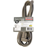 15-Amp Grounded Appliance Extension Cord, 12ft (Gray)